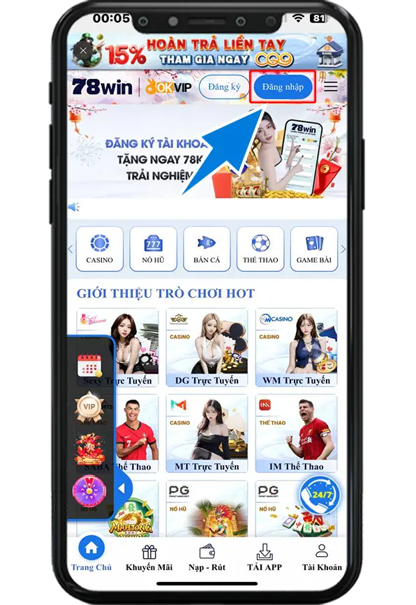 Bước 1: Truy cập trang chủ => ĐĂNG NHẬP